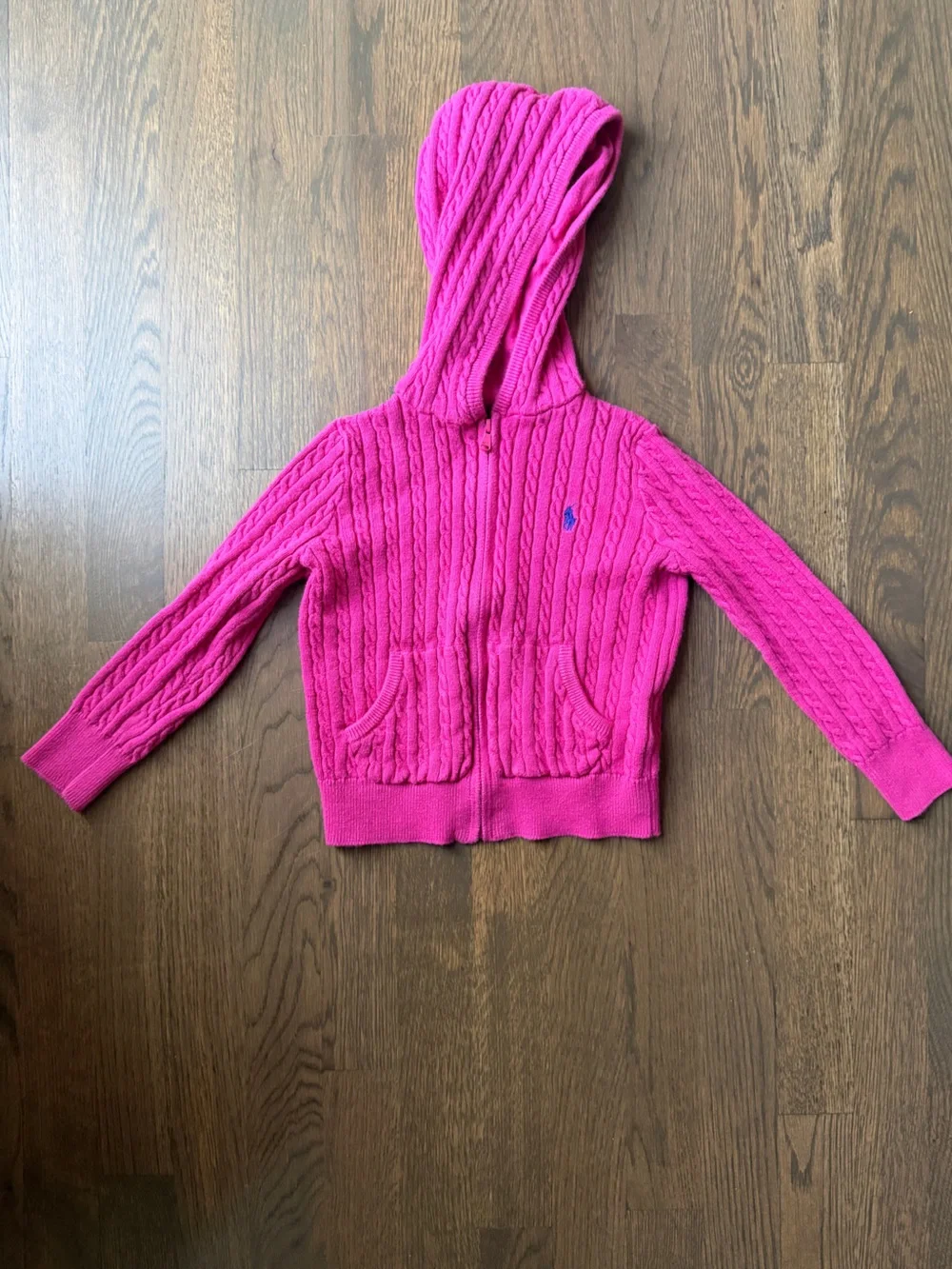 Polo Ralph Lauren Kids Hot Pink Cable Knit Zip Hoodie Sweater